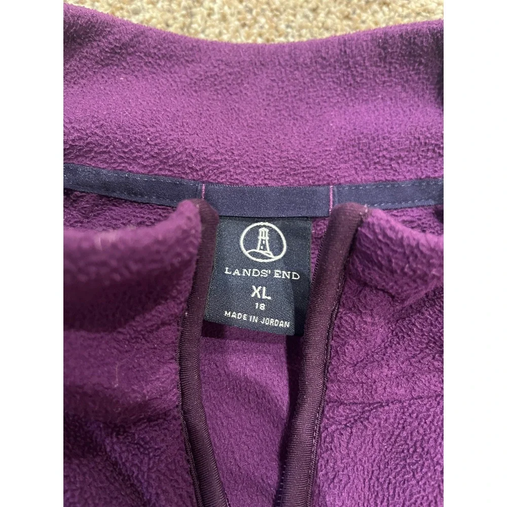 Lands End Womens XL Full Zip Fleece Jacket Purple Mock Neck Soft Warm Coat - Picture 4 of 8